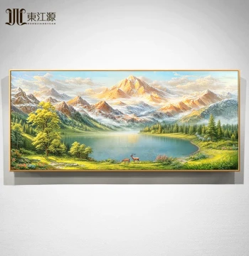 Hand-Painted Oil Painting Sunlit Golden Mountain Treasure Bowl Landscape Scenery American Light Luxury Living Room Sofa Background Wall Dafen Village
