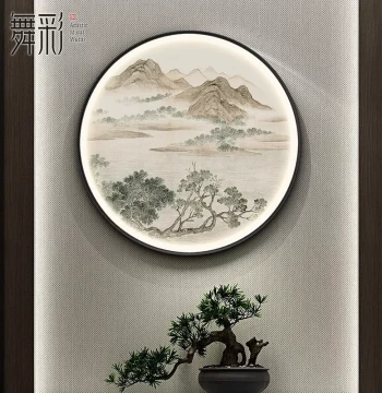 New Chinese Style Round LED Landscape Wall Art for Entryway, Living Room, Dining Room, or Tea Room