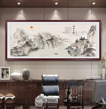 New Chinese Style Living Room Sofa Background Wall Decorative Painting with Solid Wood Frame for Office or Home