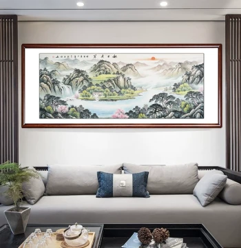 Sunrise Over Mountains Hand-Painted Chinese Art, Living Room Wall Decor, Cornucopia Wealth-Attracting Ornament