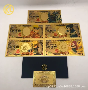 Naruto Gold Foil Collectible Bills - Plastic Commemorative Currency Featuring Naruto, Sasuke, and Itachi