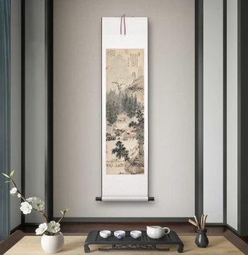 Shen Zhen 'Bamboo Stove Mountain House' Landscape Scroll Painting for Living Room, Study, or Tea Room
