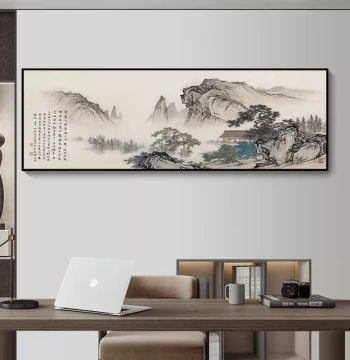Living Room Sofa Background Wall Art, Office Mountain-Backing Painting, Study Room Hanging Scroll, Tea Room Calligraphy, Large Horizontal Mural