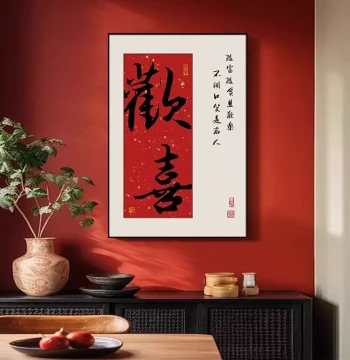 New Chinese Style Calligraphy Art for Living Room, Minimalist Modern Dining Room Wall Art, Red Entryway Study Tea Room Mural