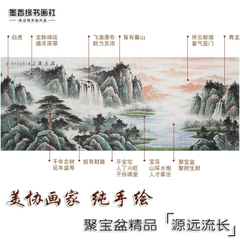 Hand-Painted Chinese Landscape Painting: 'Endless Prosperity' with Waterfall and Treasure Bowl for Living Room or Office