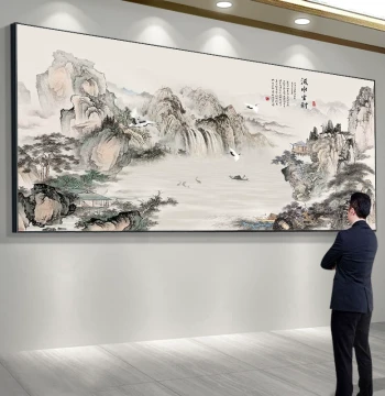'Flowing Water Brings Wealth' Landscape Painting for Living Room, Sofa Background, or Office 'Backing Mountain' Grand Mural