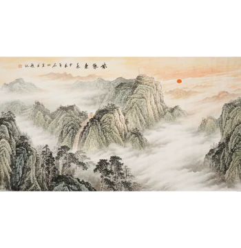Mount Tai Traditional Chinese Painting Stable as Mount Tai Hand-Painted Landscape Ink Wash Living Room Office Decor Wang Tao Calligraphy 0290