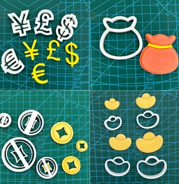 New Year Spring Festival Copper Coin, Ingot, and Fortune Bag Cookie Cutters for Fondant Cake Baking Decoration
