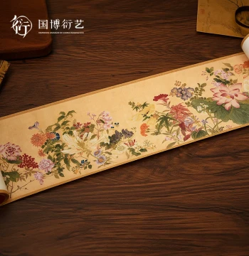 National Museum of China 'Hundred Flowers' Mini Replica Scroll Wall Art for Entryway or Tea Room, Chinese Style Landscape Decor