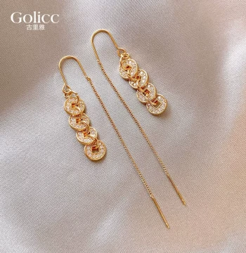Gold Coin Tassel Drop Earrings for Women 2026 New Trend High-End Unique Beautiful Niche Stud Earrings