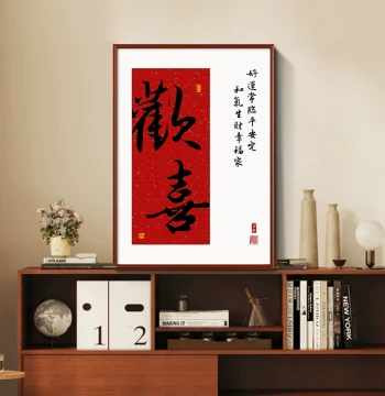New Chinese Style 'Joyful Home' Decorative Art for Living Room, Auspicious Calligraphy for Dining Room, Study, Tea Room, or Entryway