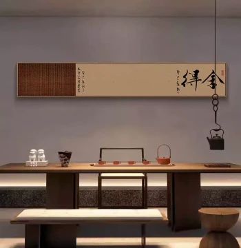 Shede Calligraphy Art for Living Room, Tea Room, and Study – Narrow Zen Wall Scroll for Office Background