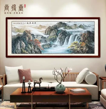 Endless Flow Hand-Painted Landscape Painting, Authentic Chinese Art for Wealth Attraction, Living Room Wall Art, Office West Wall Decor
