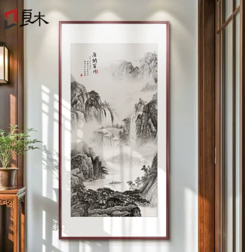 New Chinese Style Entryway Vertical Decorative Painting, Hallway Corridor Wall Art, Chinese Landscape Mountain Backing Picture