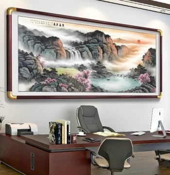 'Purple Energy from the East' Landscape Hanging Scroll for East Wall, New Chinese Style Sofa Background Art for Office or Living Room