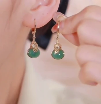 Vintage Temperament Ethnic Style Versatile Drop Earrings Green Gourd Coin Ear Cuffs 2025 Ancient Style Versatile Hoop Earrings Jewelry for Women