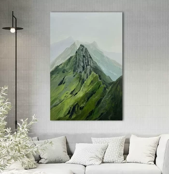 Te Pai Grand Forest-Style Landscape Oil Painting 'Dawn Mountain Green' - Modern Living Room and Hallway Decor