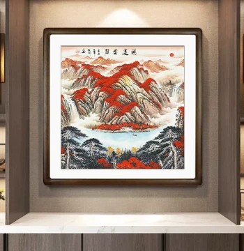 Hand-Painted Square Landscape Painting Chinese Art Entryway Hanging Authentic Treasure Bowl Office Handmade Chinese Decor Calligraphy Art