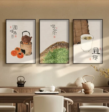 Natural Wood Style Dining Room Decorative Painting 'Take It Slow' Calligraphy Zen Tea Room Ambiance Living Room Wall Art Mood-Stabilizing Mural