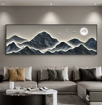 Modern Light Luxury 'Mountain Backing' Wall Art for Living Room Sofa, New Chinese Style Landscape Painting for Tea Room or Office