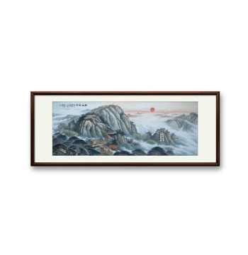 Hand-Painted 'Water is Supreme' Chinese Landscape Painting, Living Room Hanging Art, Mount Tai Sunrise, Office 'Mountain Backing' Map
