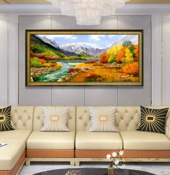 Lingzhi Landscape Original Hand-painted Oil Painting Living Room Sofa Background Wall European American Light Luxury Decorative Art Custom
