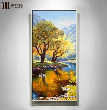 Hand-Painted Oil Painting for Entryway, American Style Landscape, Light Luxury Hanging Art, Custom Dafen Oil Painting Village Living Room Decor