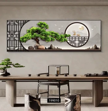 Tea Room Decor: 'Welcoming Guest Pine' New Chinese Zen Style – Living Room Sofa Background and Office Wealth-Building Landscape Mural