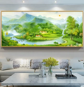 Hand-Painted Oil Landscape 'Treasure Bowl' Living Room Wall Art – Wealth-Attracting Scenery for Sofa Background, Grand Mural