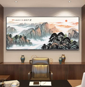 'Purple Energy from the East' Mountain Landscape Art - Office Decor, Living Room Wall Scroll, Traditional Chinese Painting
