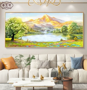 Sunlight on Golden Mountain Living Room Decor - Hand-Painted Oil Landscape with Poly Treasure Bowl for Sofa Background (2026 New Arrival)
