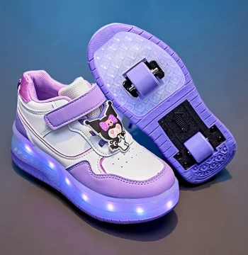 Girls' Heelys Shoes 2026 New Arrival Kids' One-Touch Retractable Wheel Flying Shoes Kuromi Heelys Roller Skates