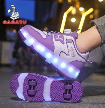 Barbatu Four-Season Children's Light-Up Heelys Rechargeable Girls' Roller Skates Boys' Four-Wheel Inline Skates with Detachable Wheels