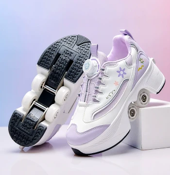 Girls' Heelys with Hidden Four Wheels, One-Touch Automatic Retraction, Flying Roller Skates for Elementary Students, Children's Rolling Shoes