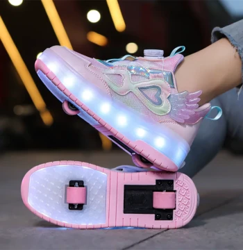 Girls' Retractable Double-Wheel Light-Up Roller Shoes for Older Kids - Breathable Boys' and Girls' Ice Skating Sneakers