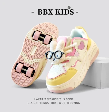 Girls' Roller Sneakers Spring 2026 New Arrival: Kids' Flash Shoes Cute Four-Wheel Invisible Student Roller Skating Shoes