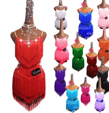 New Latin Dance Competition Costume Performance Outfit Sexy Strapless Backless Rhinestone Slimming Height-Enhancing Fringe Skirt