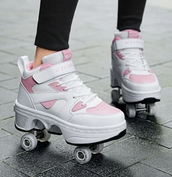Four-Wheel Heelys for Primary and Middle School Students - Transformable Shoes for Adults with Dual Rows and One-Button Retractable Wheels