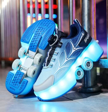 Boys' Light-Up Heelys with Retractable Four Wheels - One-Touch Activation, Illuminated Flying Roller Skates for Kids