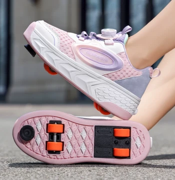 Kids Heelys Hidden Four-Wheel Retractable with Brake Girls Automatic Roller Skates 4-Wheel Student Wheels