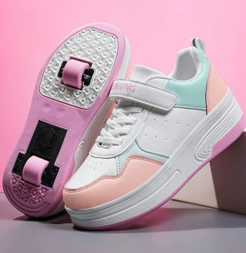 Unisex Kids' Student Roller Skates - Girls' Magic Tape Dual-Wheel Detachable Retractable Light-Up Shoes