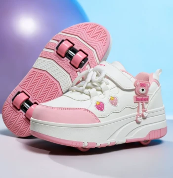 Disentu Girls' Wheeled Sneakers Cute Pattern Heelys Children's Detachable Dual-Use Roller Skates