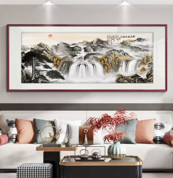 Guest-Greeting Pine Wall Art - Traditional Chinese Landscape Painting for Living Room or Office Sofa Background