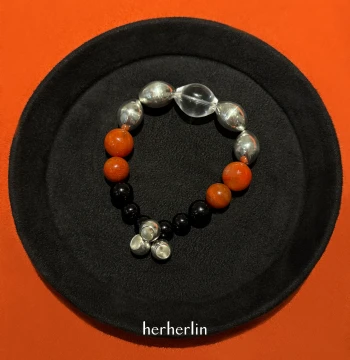 herherlin [New Year Collection] Original Three-Shake Bell Southern Red Agate and Olive Silver Bead Bracelet for Zodiac Year