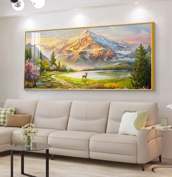 Living Room Decor Painting 'Golden Mountain Treasure Basin' Landscape Oil Painting Hand-Painted for Sofa Background Wall - Luxury High-End Style