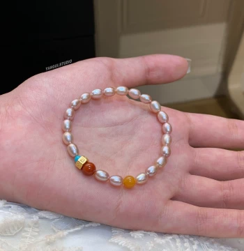 Yangui Original "Pink Rhyme Pearl" Chinese Style Light Luxury Heavy Craft Freshwater Pearl Sterling Silver Southern Red Elastic Bracelet for Women