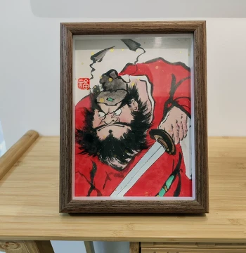 Zhong Kui Wielding Sword Divine Power Portrait: Natural Cinnabar Home Protection, Wealth Attraction, and Blessings Tabletop Ornament, 100% Hand-Painted Chinese Painting