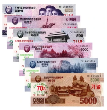 North Korea 70th Anniversary Commemorative Banknote Set (6 Pieces) - Genuine Foreign Currency for Collection