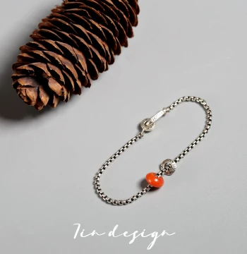 7in [Begonia] Original Niche Design Vintage Handcrafted Southern Red Agate Layered Couple Jewelry, s925 Sterling Silver Bracelet