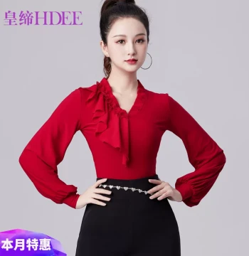 Huangdi New Latin Dance Top for Women - Autumn/Winter Ballroom Practice Shirt for Adult Standard Dance